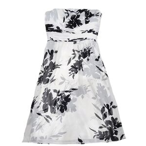 Ann Taylor White & Black Slik Floral Print Strapless Wedding/Party Dress 0P